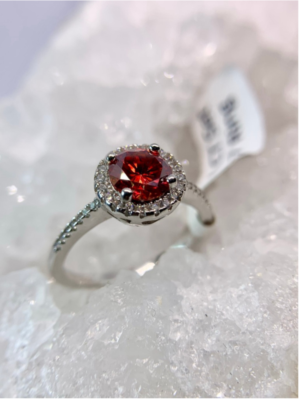 Red Moissanite Halo Ring 925 Silver GRA
